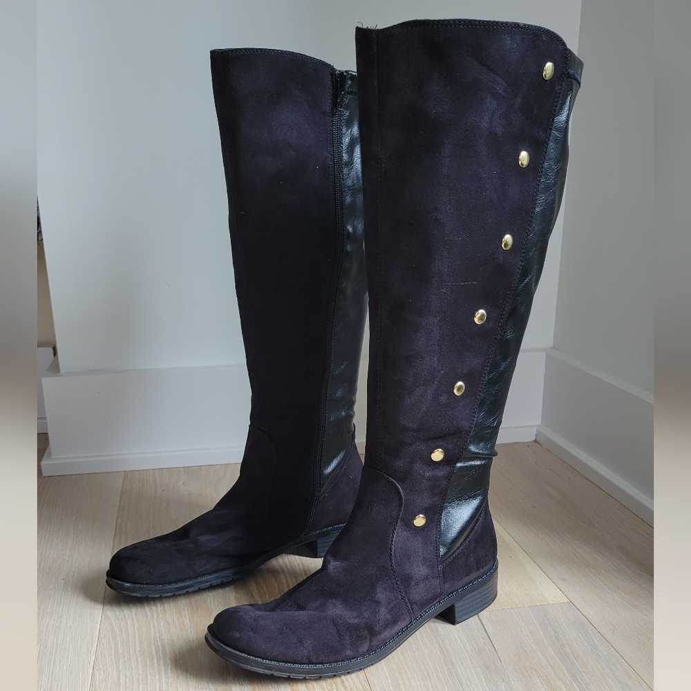 Mixed Material Black Boots